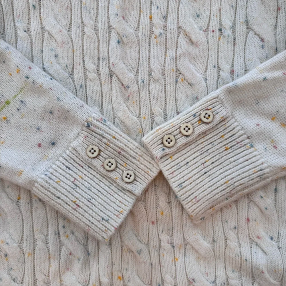 Talbots Women's Speckled Cream Cable Knit Sweater - Picture 3 of 3